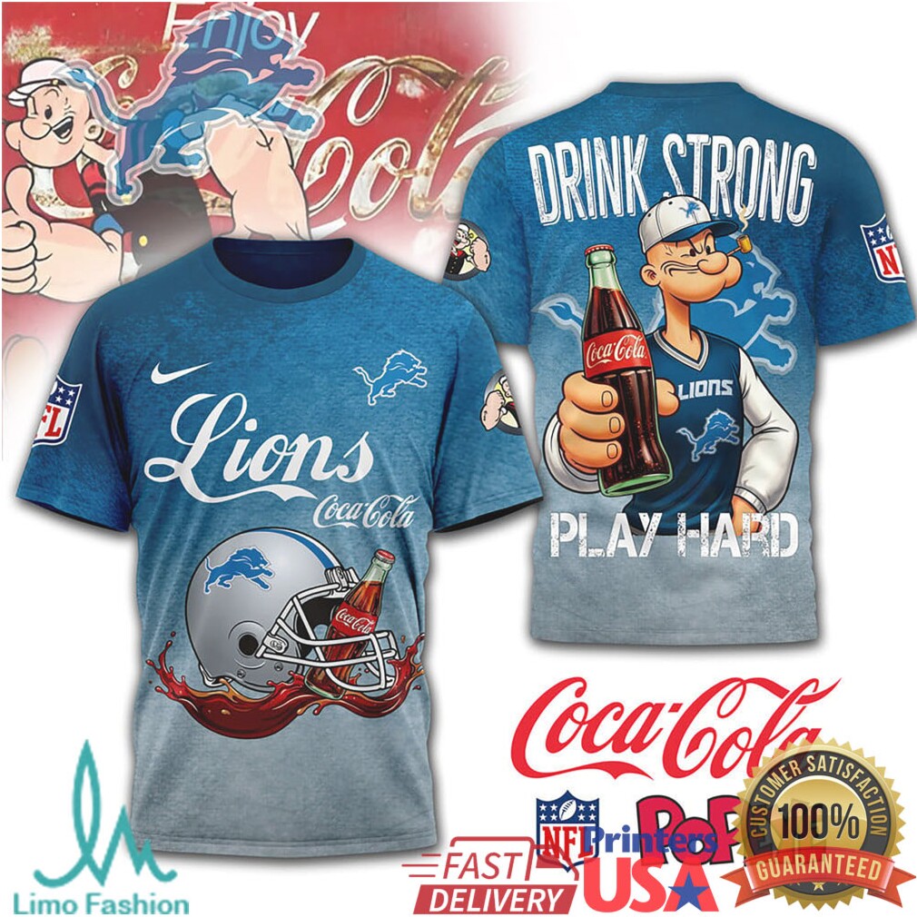 Detroit Lions NFL Popeye x Coca Cola Collaboration Sports T Shirt - Limotees LLC