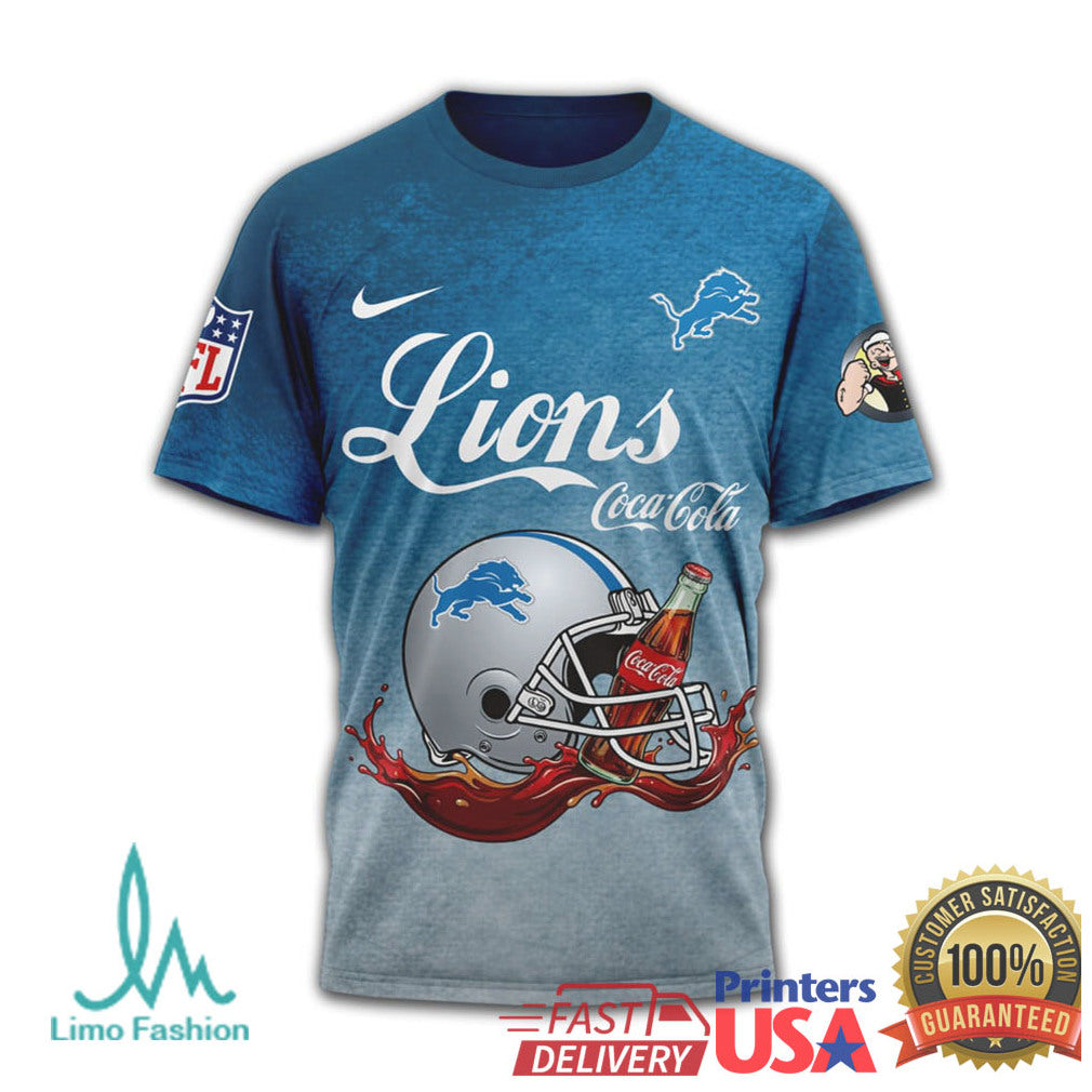Detroit Lions NFL Popeye x Coca Cola Collaboration Sports T Shirt - Limotees LLC