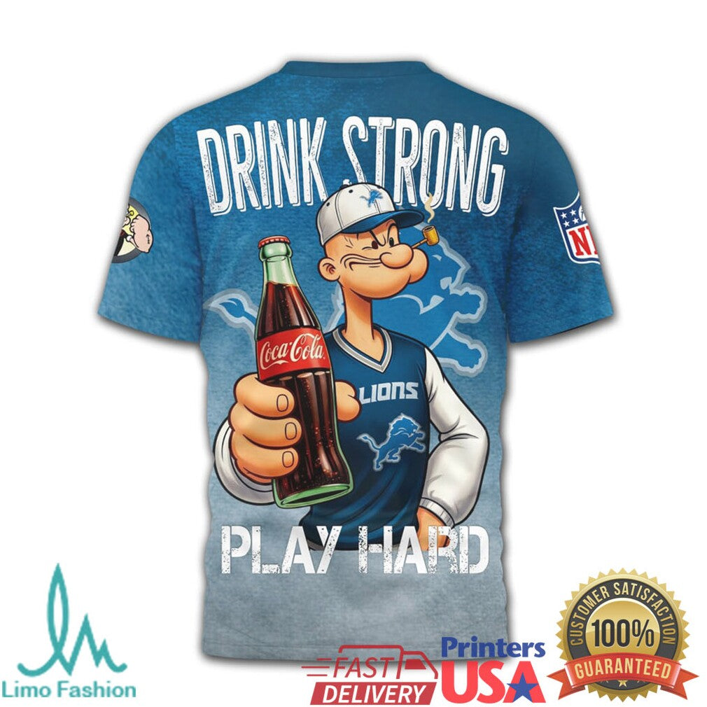 Detroit Lions NFL Popeye x Coca Cola Collaboration Sports T Shirt - Limotees LLC