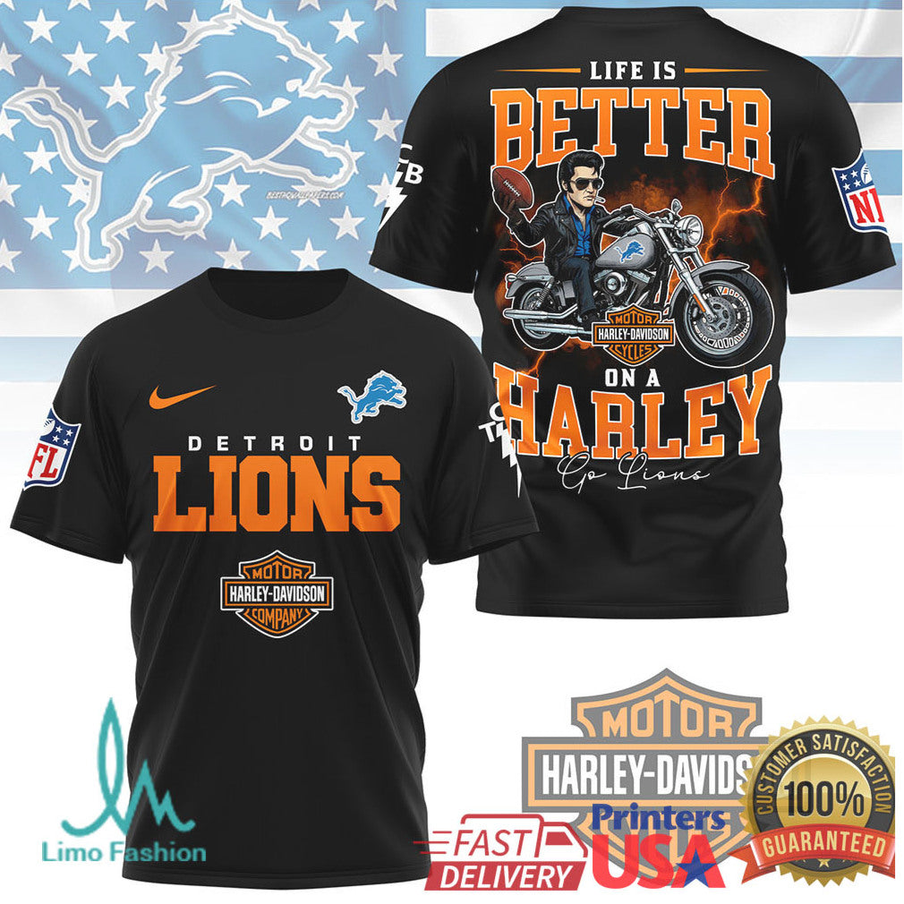Detroit Lions NFL x Harley Davidson Life Is Better On A Harley T Shirt - Limotees LLC