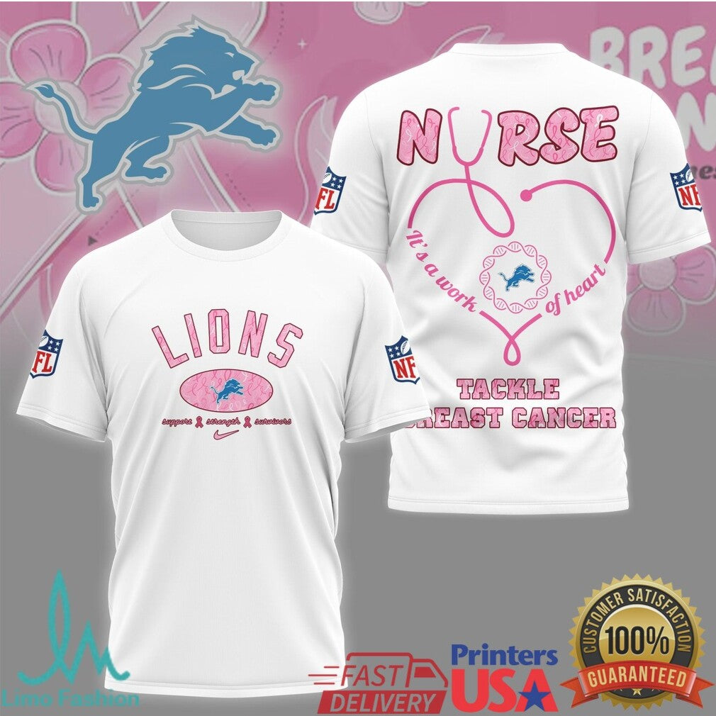 Detroit Lions Nurse Breast Cancer Awareness Tackle Cancer 3D T Shirt