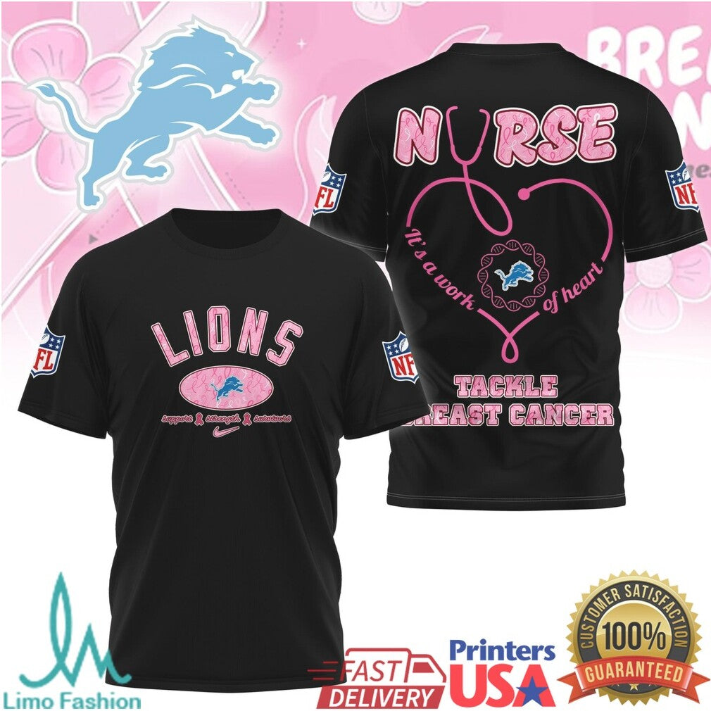 Detroit Lions Nurse Breast Cancer Awareness Tackle Cancer 3D T Shirt