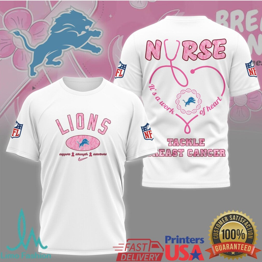 Detroit Lions Nurse Breast Cancer Awareness Tackle Cancer T Shirt - Limotees LLC