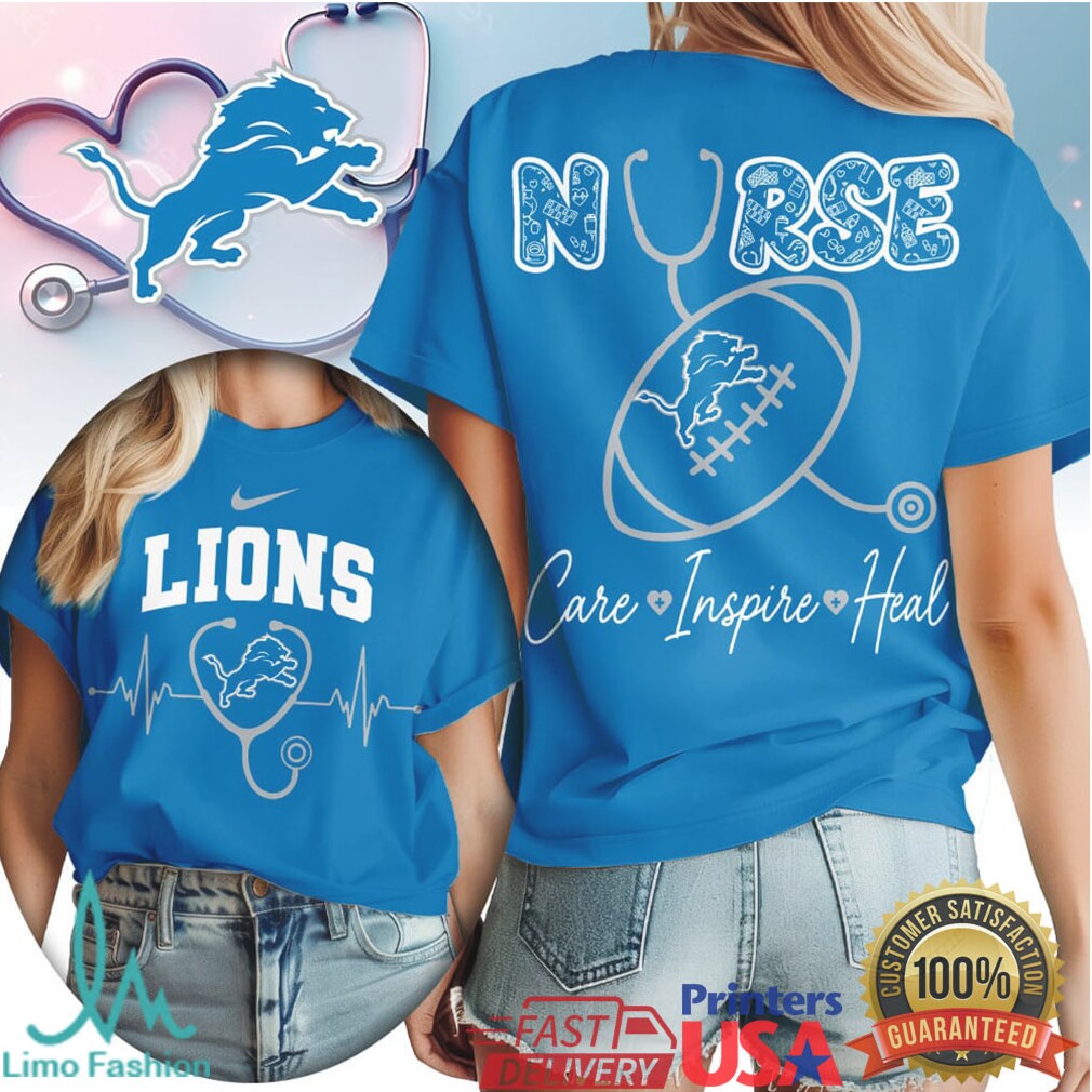 Detroit Lions Nurse Care Inspire Heal Stethoscope Heartbeat Retro Women's 2026 T Shirt - Limotees LLC