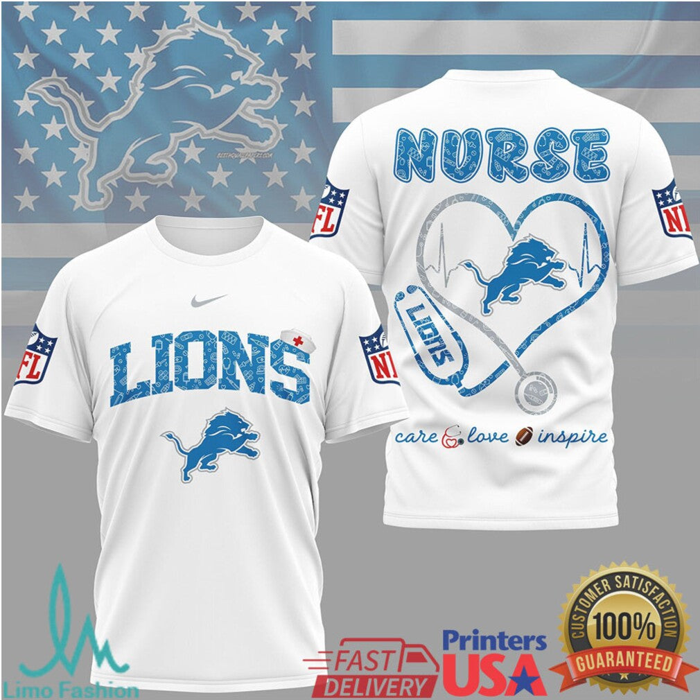 Detroit Lions Nurse T Shirt Football Nurse Heart Stethoscope Fan Gift - Limotees LLC