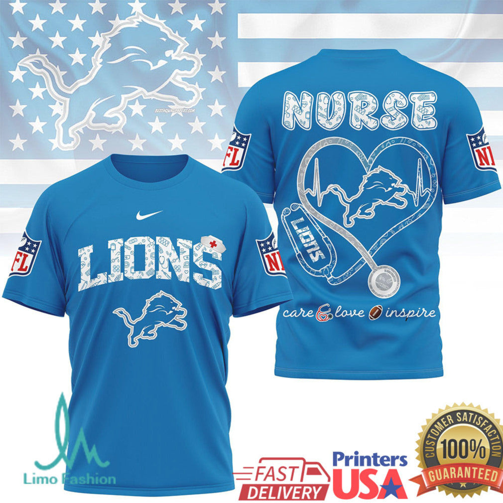 Detroit Lions Nurse T Shirt Football Nurse Heart Stethoscope Fan Gift - Limotees LLC