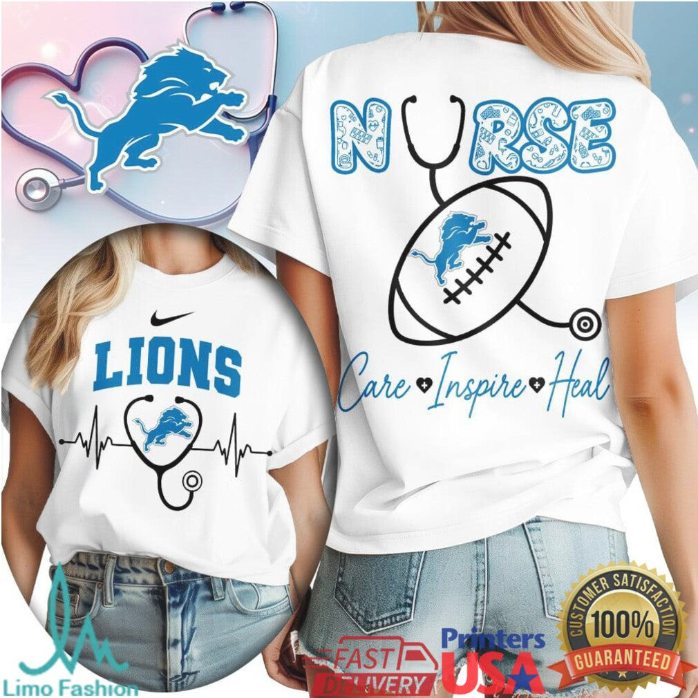 Detroit Lions Nurse T Shirt Football Stethoscope Care Inspire Heal T Shirt