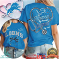 Detroit Lions Nurse by Heart T Shirt Stethoscope Heart Graphic T Shirt for Nurses - Limotees LLC