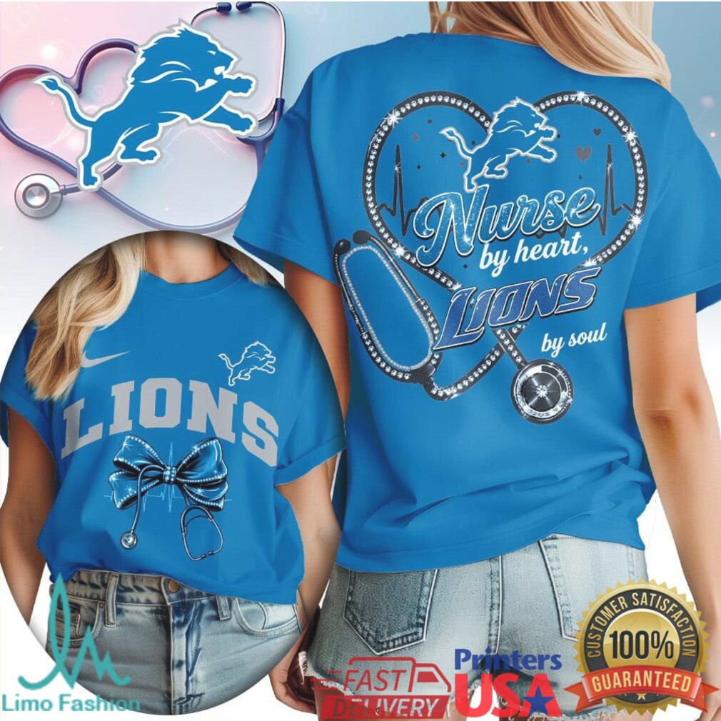 Detroit Lions Nurse by Heart T Shirt Stethoscope Heart Graphic T Shirt for Nurses - Limotees LLC