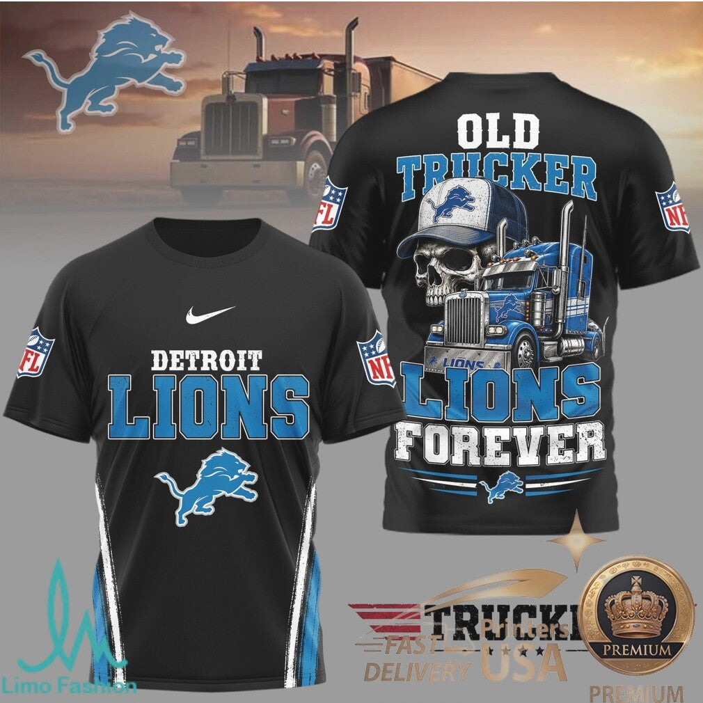 Detroit Lions Old Trucker Skull Forever Graphic T Shirt - Limotees LLC