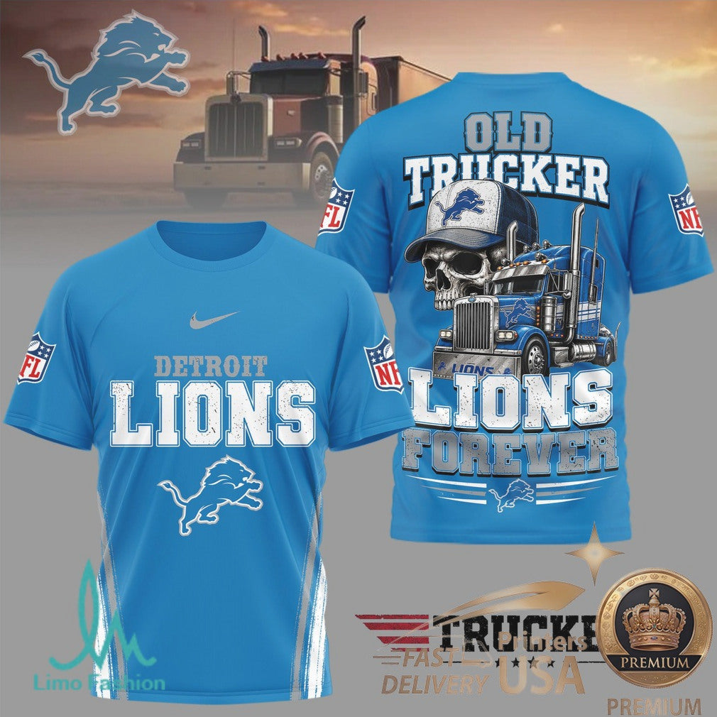 Detroit Lions Old Trucker Skull Forever Graphic T Shirt - Limotees LLC
