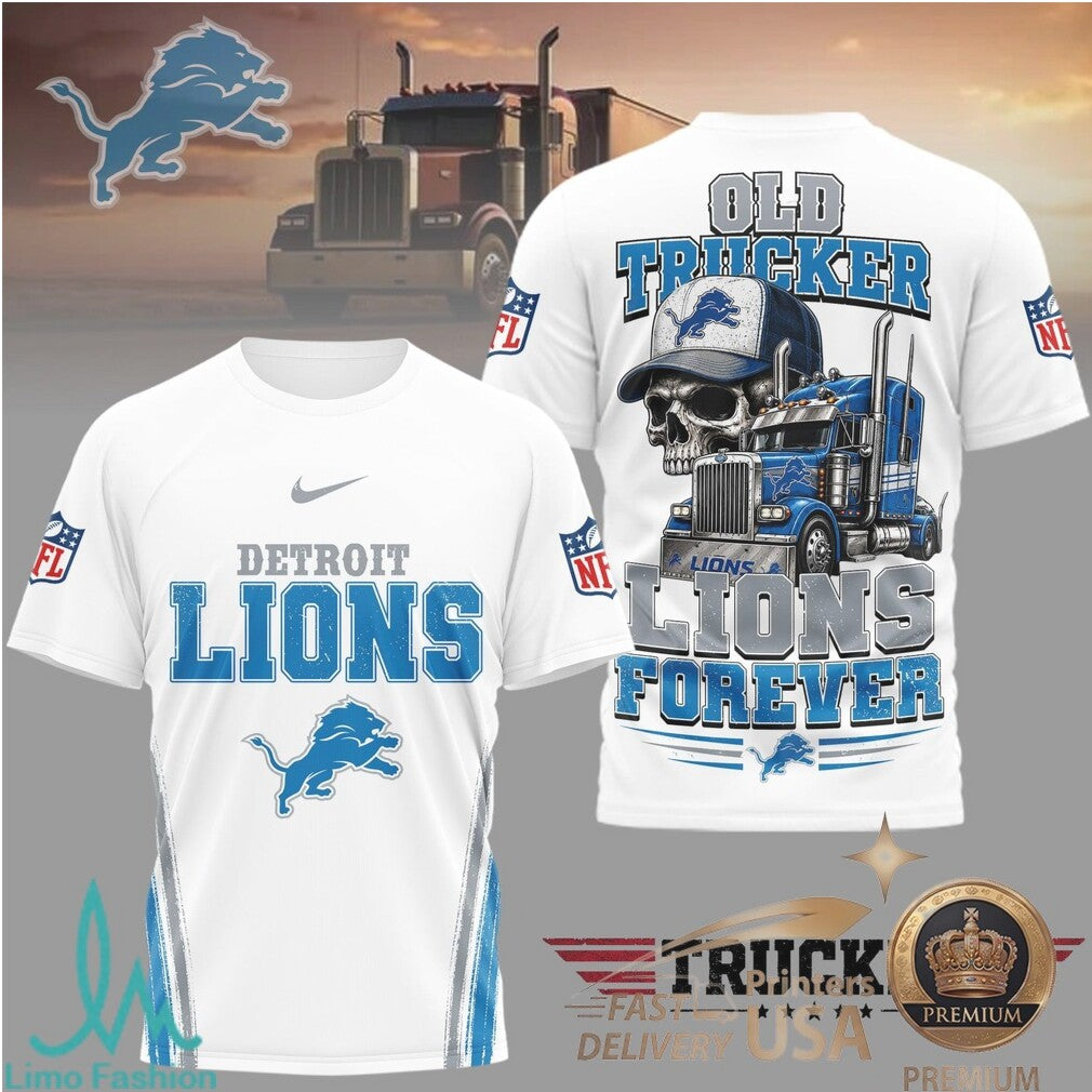 Detroit Lions Old Trucker Skull Forever Graphic T Shirt - Limotees LLC