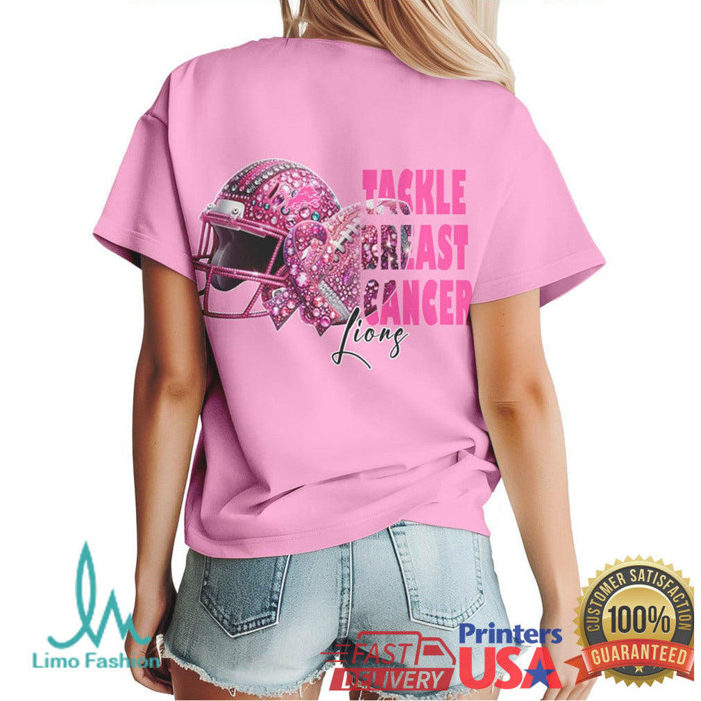 Detroit Lions Pink October Tackle Breast Cancer Awareness T Shirt - Limotees LLC