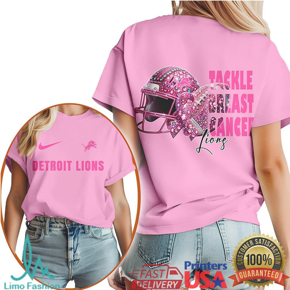 Detroit Lions Pink October Tackle Breast Cancer Awareness T Shirt - Limotees LLC