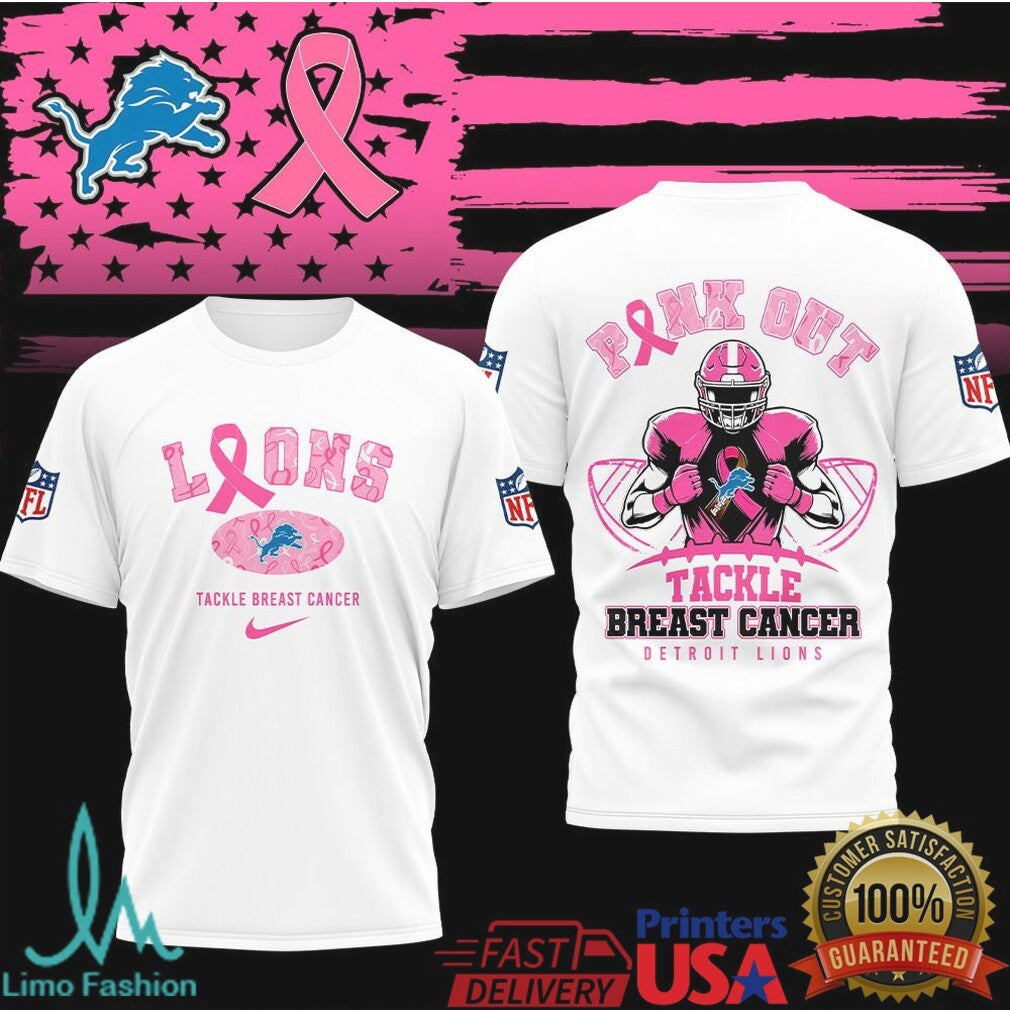 Detroit Lions Pink Out Tackle Breast Cancer NFL Awareness Graphic T Shirt - Limotees LLC