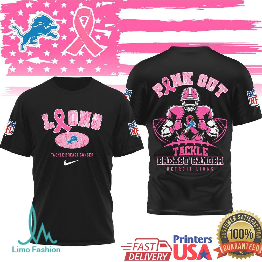 Detroit Lions Pink Out Tackle Breast Cancer NFL Awareness Graphic T Shirt - Limotees LLC