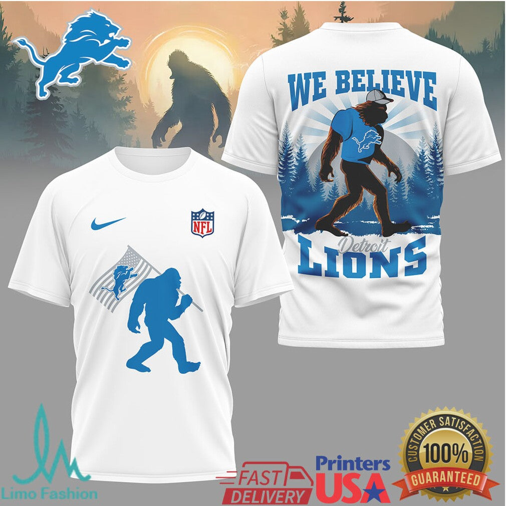 Detroit Lions Sasquatch “We Believe” Football Fan T Shirt - Limotees LLC