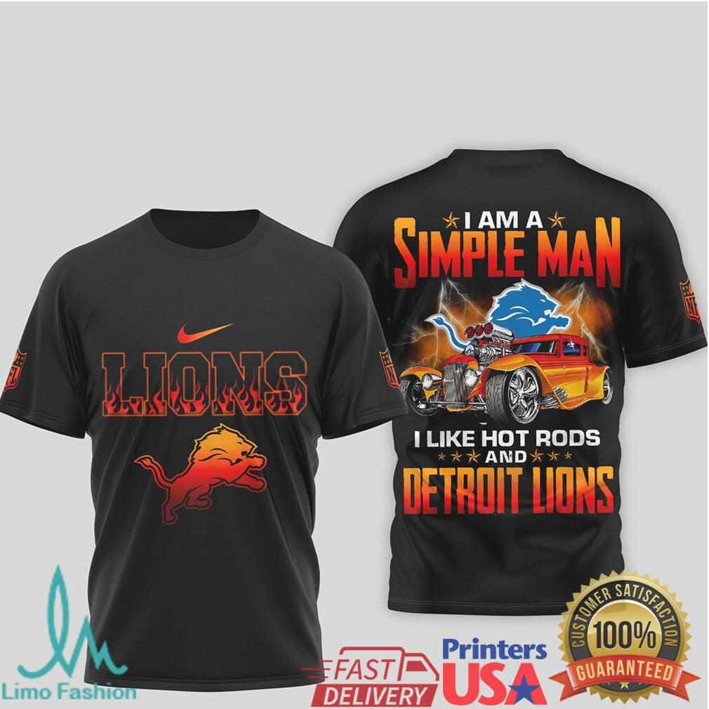 Detroit Lions Simple Man Hot Rod Racing Black T Shirt - Limotees LLC