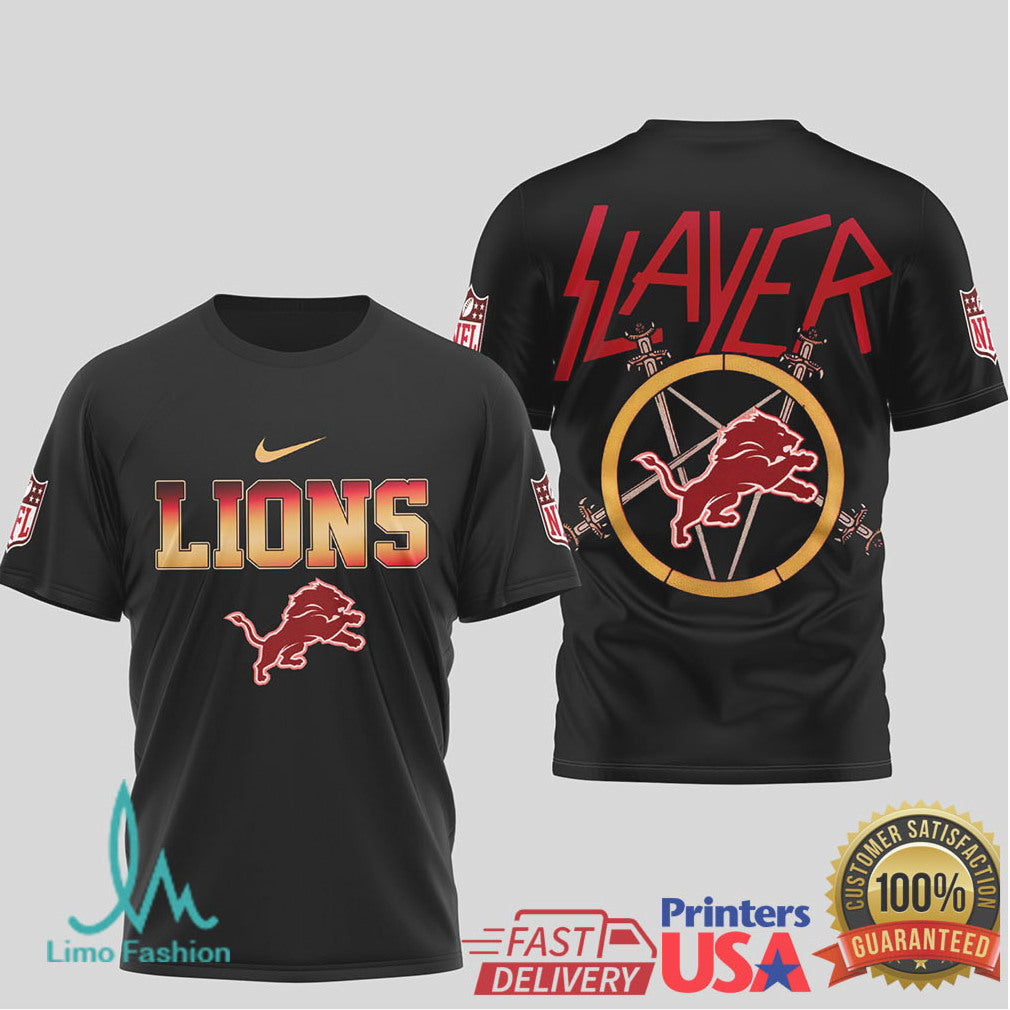 Detroit Lions Slayer Rock Band Nfl Graphic Tee - Limotees LLC