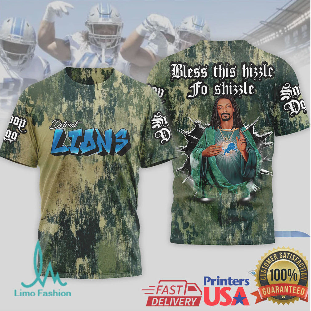 Detroit Lions Snoop Dogg Parody Bless This Hizzle Fo Shizzle 3D Graphic T Shirt - Limotees LLC