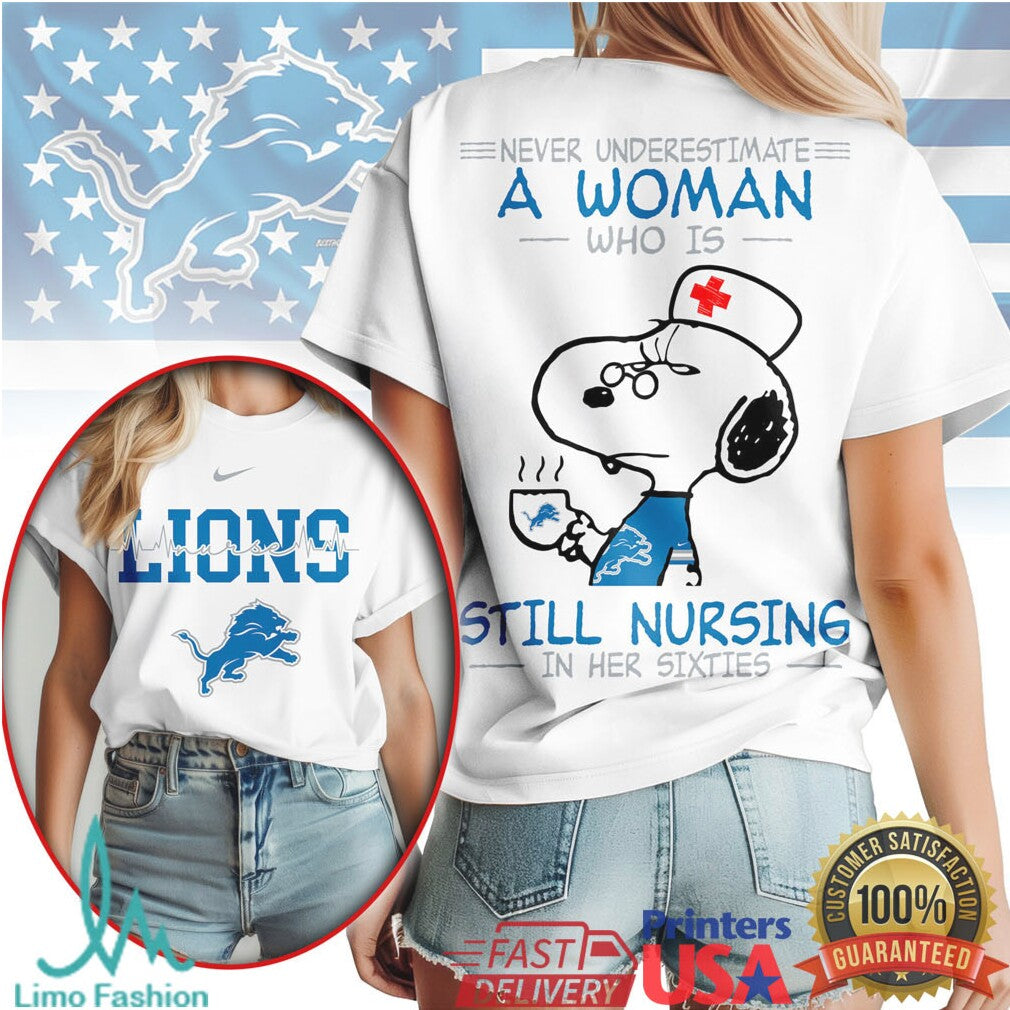 Detroit Lions Snoopy Nurse T Shirt Professional Nursing Woman 60s Football Gift - Limotees LLC