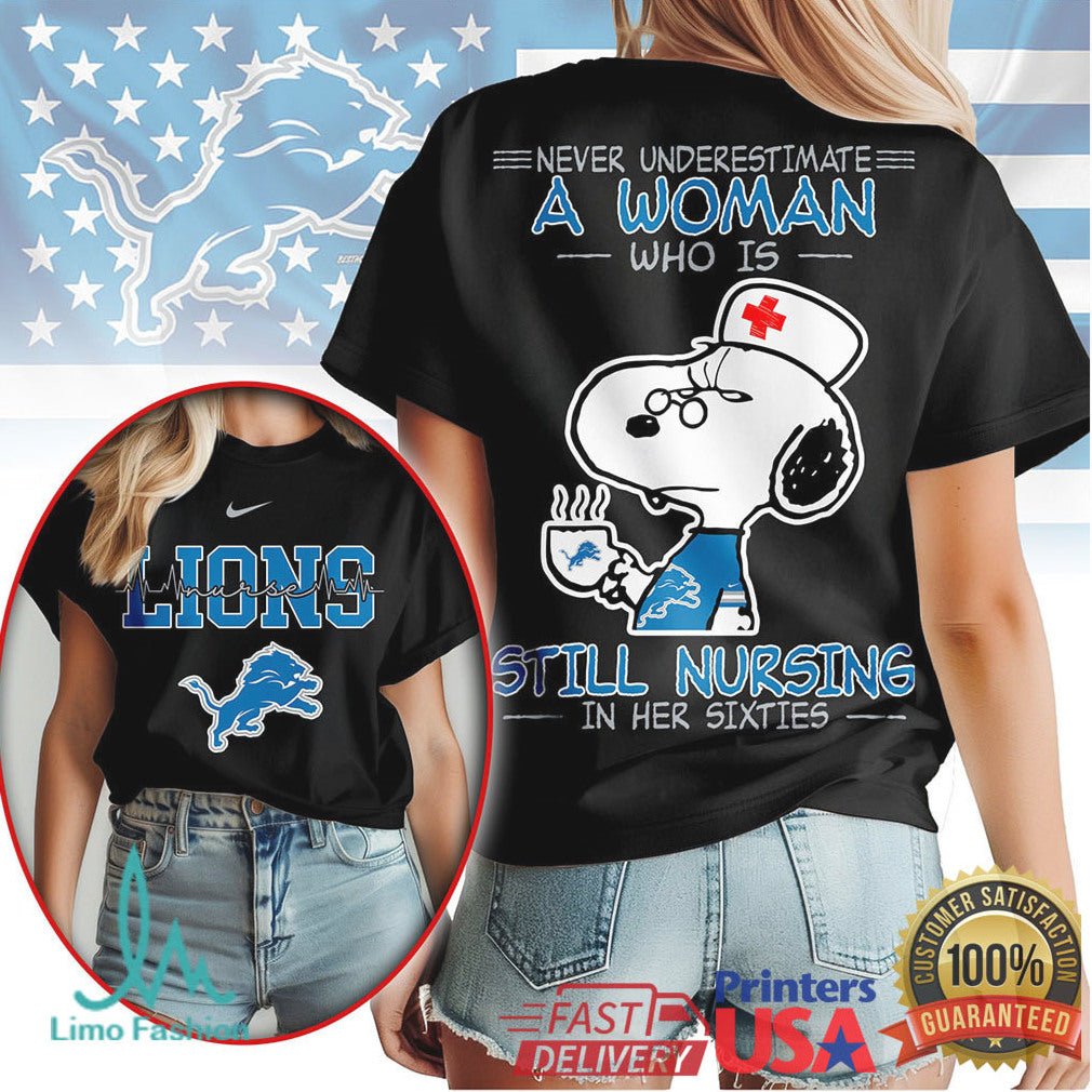 Detroit Lions Snoopy Nurse T Shirt Professional Nursing Woman 60s Football Gift - Limotees LLC