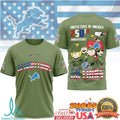 Detroit Lions Snoopy Peanuts 250th Anniversary Olive Veteran Pride T Shirt - Limotees LLC