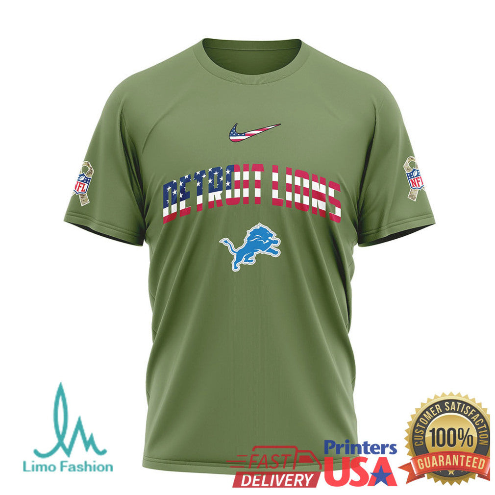 Detroit Lions Snoopy Peanuts 250th Anniversary Olive Veteran Pride T Shirt - Limotees LLC