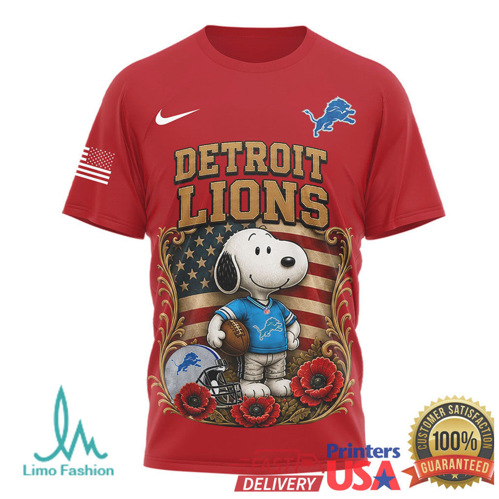 Detroit Lions Snoopy Soldier Red Friday Remember Everyone Deployed T Shirt - Limotees LLC