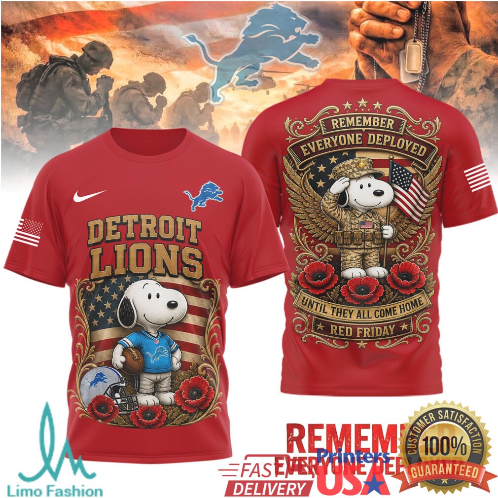 Detroit Lions Snoopy Soldier Red Friday Remember Everyone Deployed T Shirt - Limotees LLC