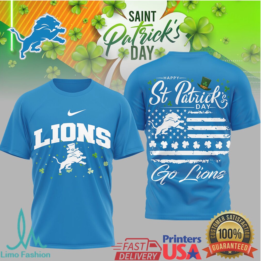 Detroit Lions St. Patrick'S Day Tee Lucky Lion Green Flag Design - Limotees LLC