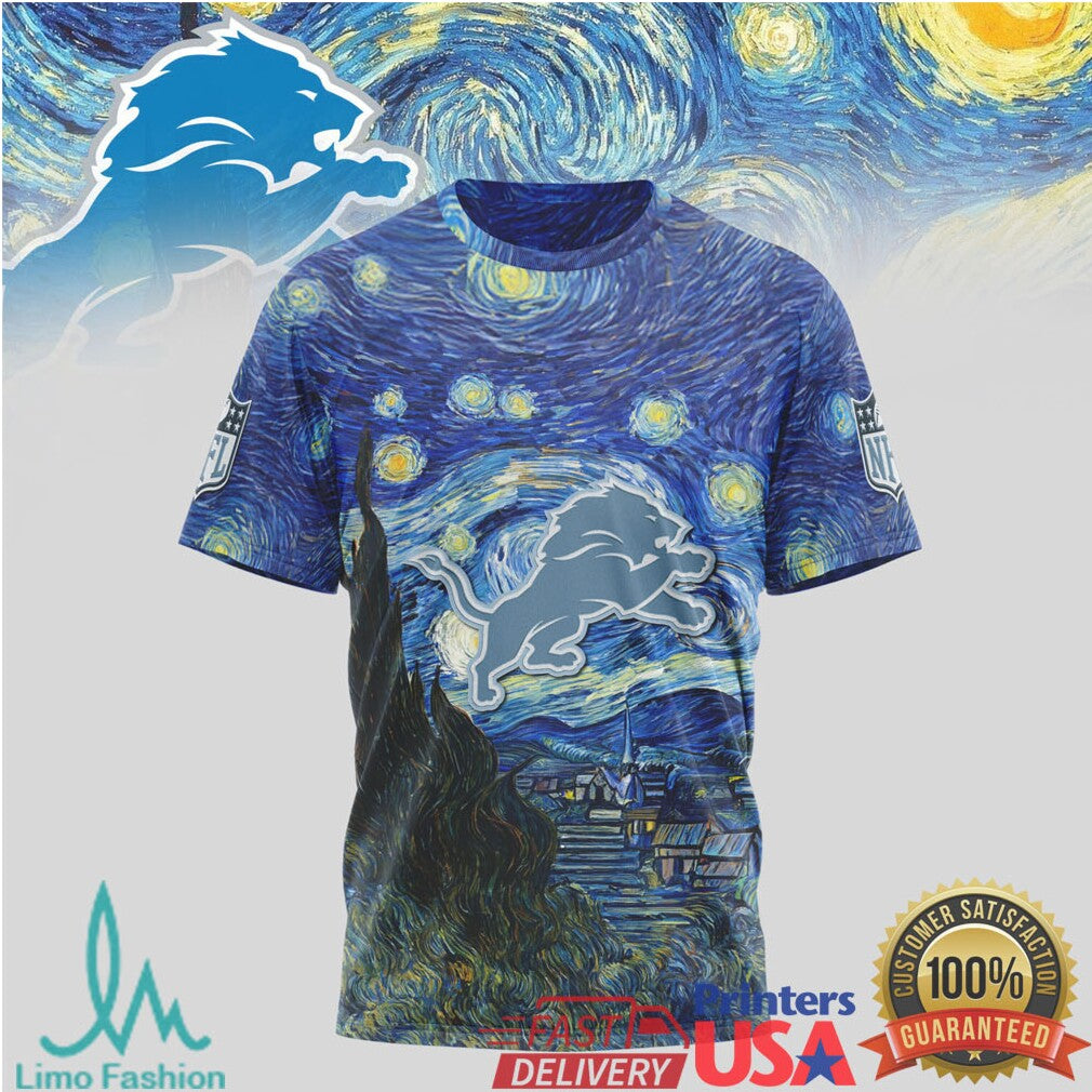 Detroit Lions Starry Night Van Gogh Nfl Tshirt - Limotees LLC
