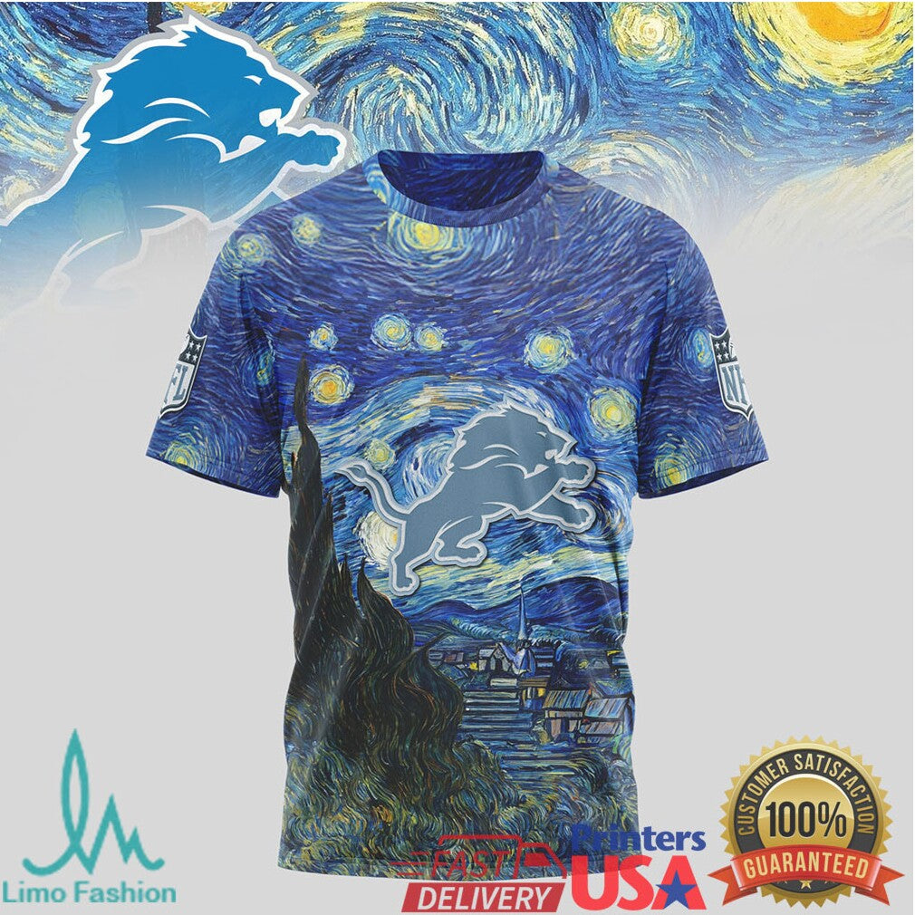 Detroit Lions Starry Night Van Gogh Nfl Tshirt - Limotees LLC