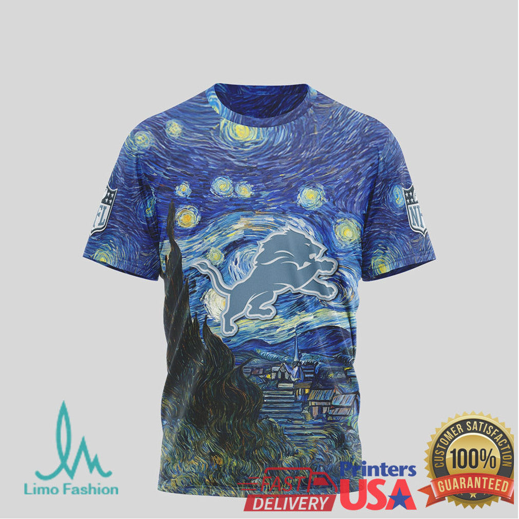 Detroit Lions Starry Night Van Gogh Nfl Tshirt - Limotees LLC