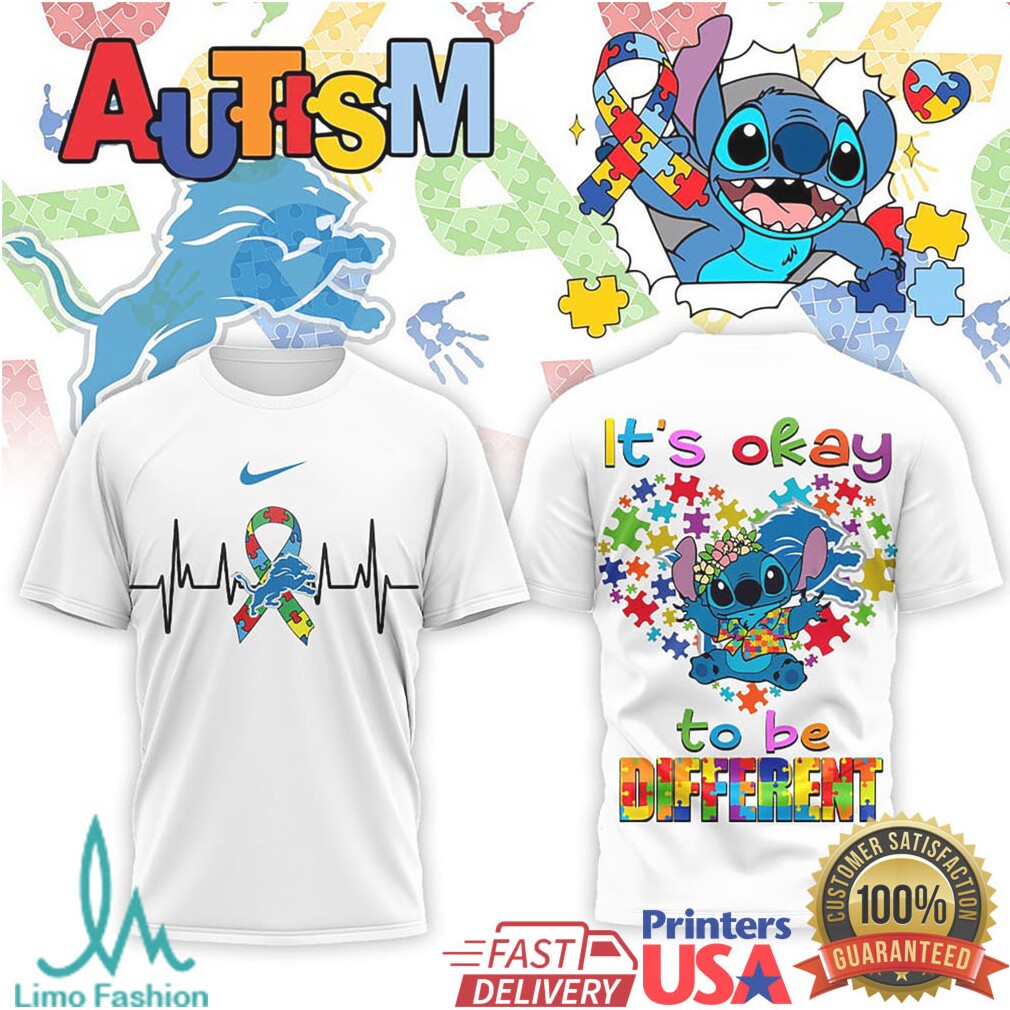 Detroit Lions Stitch It's Okay To Be Different Autism Support T Shirt - Limotees LLC
