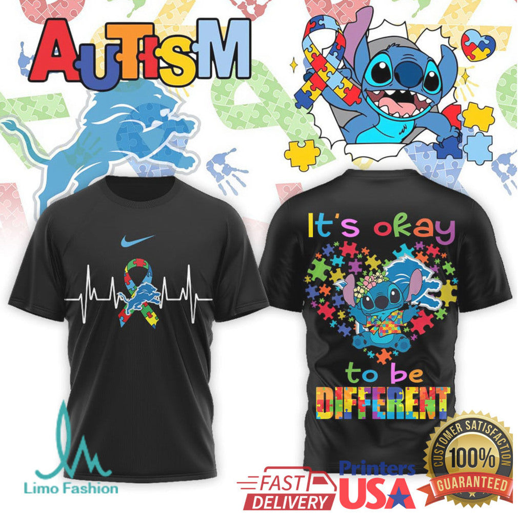 Detroit Lions Stitch It's Okay To Be Different Autism Support T Shirt - Limotees LLC