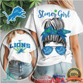 Detroit Lions Stoner Girl Messy Bun Sunglasses Weed T Shirt - Limotees LLC
