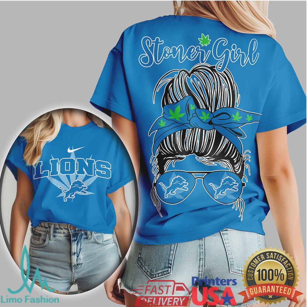 Detroit Lions Stoner Girl Messy Bun Sunglasses Weed T Shirt - Limotees LLC
