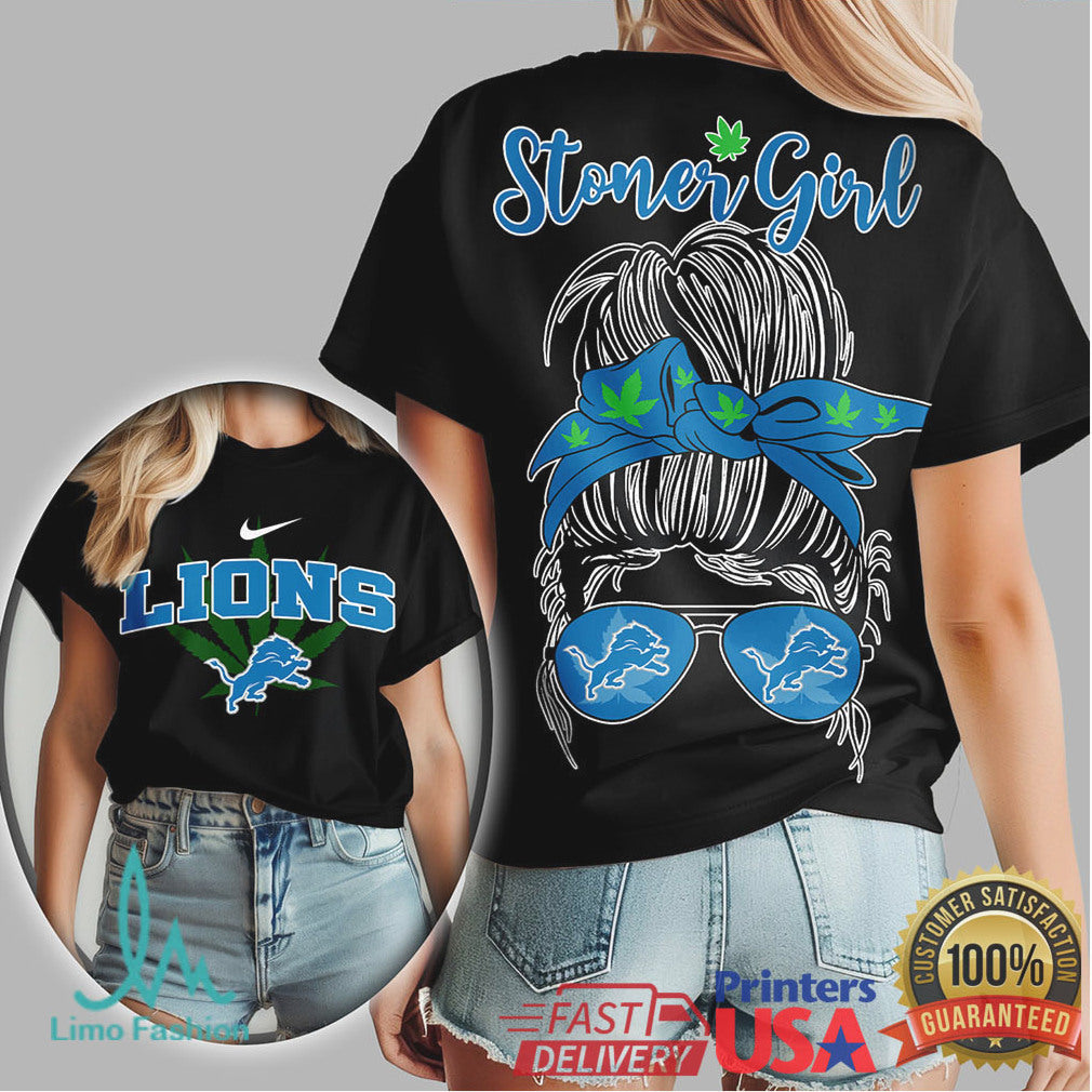 Detroit Lions Stoner Girl Messy Bun Sunglasses Weed T Shirt - Limotees LLC