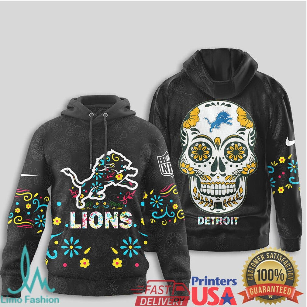 Detroit Lions Sugar Skull Day of the Dead Fan T Shirt - Limotees LLC