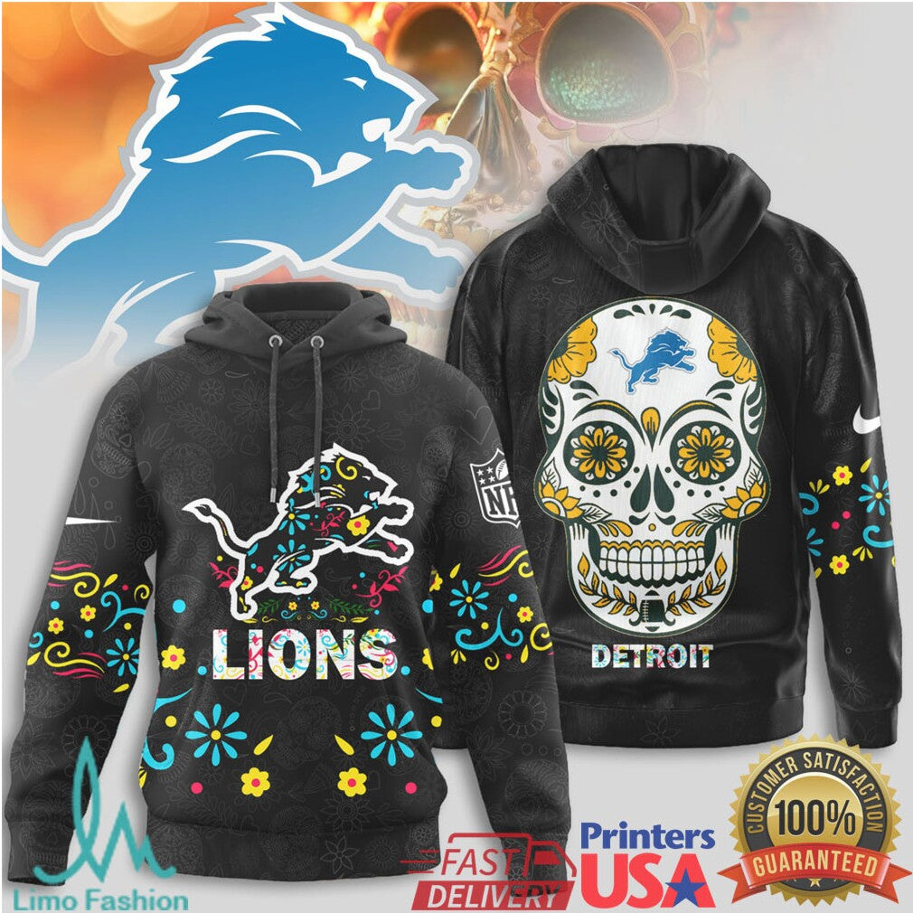 Detroit Lions Sugar Skull Day of the Dead Fan T Shirt - Limotees LLC
