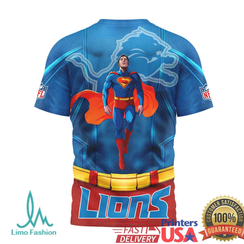 Detroit Lions Superman Hero Series 3D Graphic T Shirt NFL Fan Apparel - Limotees LLC