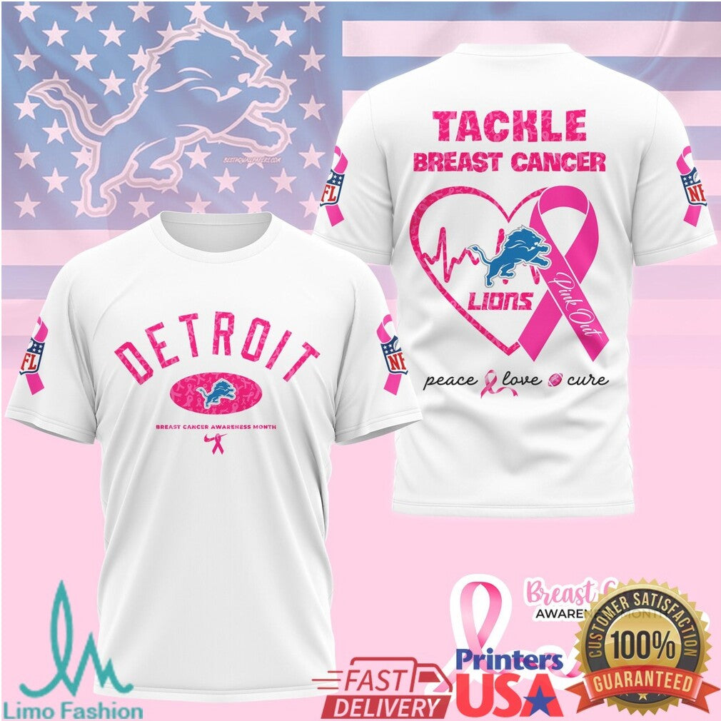 Detroit Lions Tackle Breast Cancer Awareness Pink Ribbon T Shirt - Limotees LLC