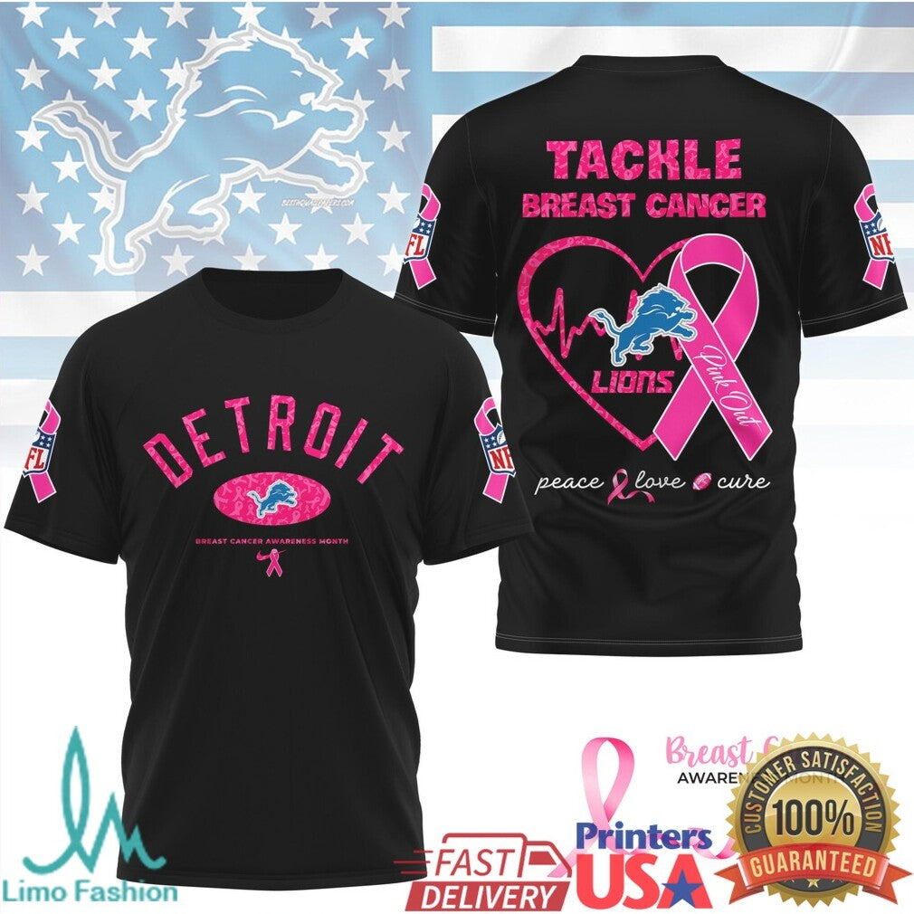 Detroit Lions Tackle Breast Cancer Awareness Pink Ribbon T Shirt - Limotees LLC