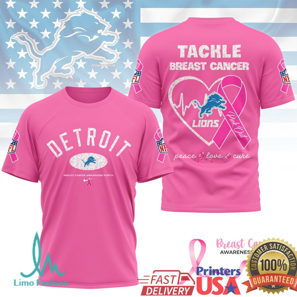 Detroit Lions Tackle Breast Cancer Awareness Pink Ribbon T Shirt - Limotees LLC