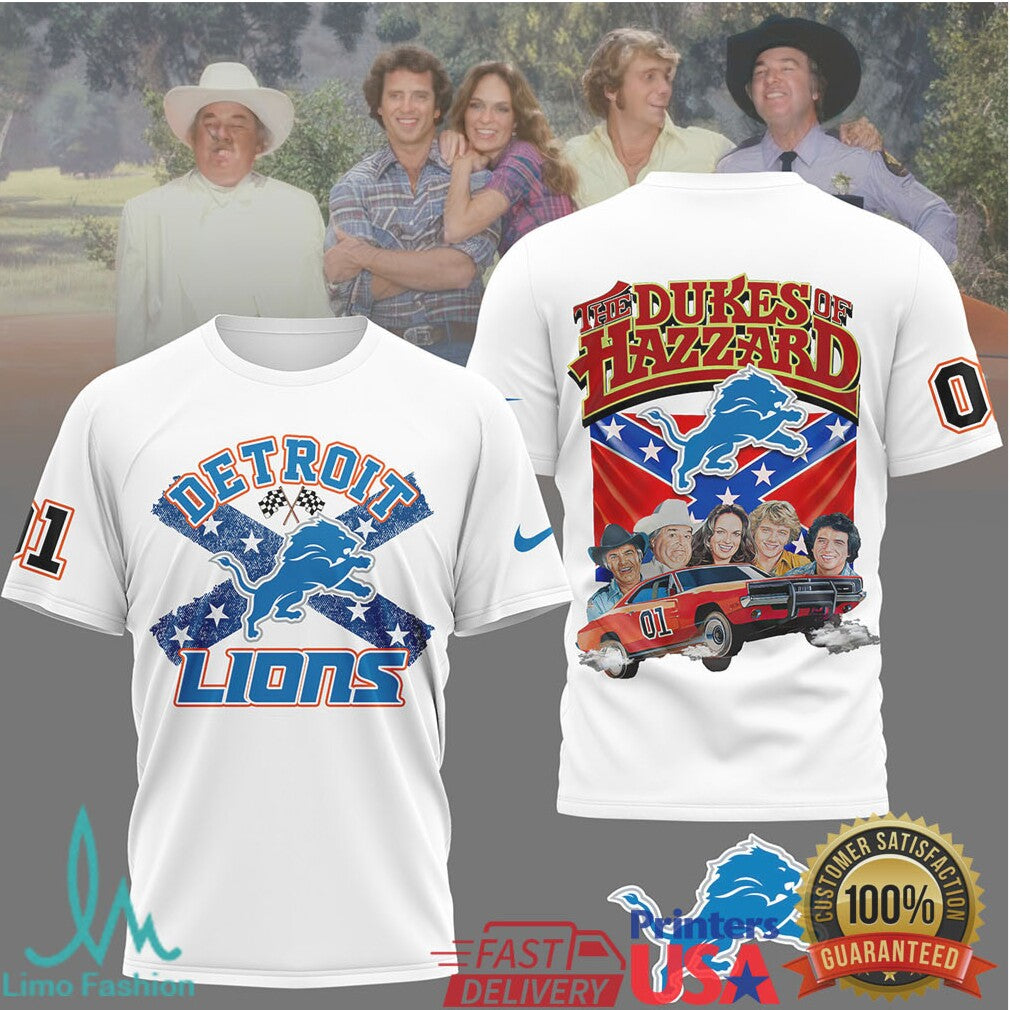 Detroit Lions The Dukes of Hazzard 01 General Lee Racing Car T Shirt - Limotees LLC