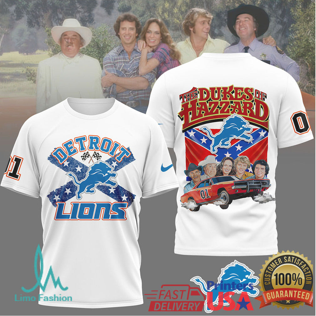 Detroit Lions The Dukes of Hazzard 01 General Lee Racing Car T Shirt - Limotees LLC