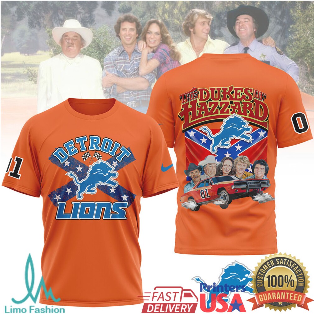 Detroit Lions The Dukes of Hazzard 01 General Lee Racing Car T Shirt - Limotees LLC