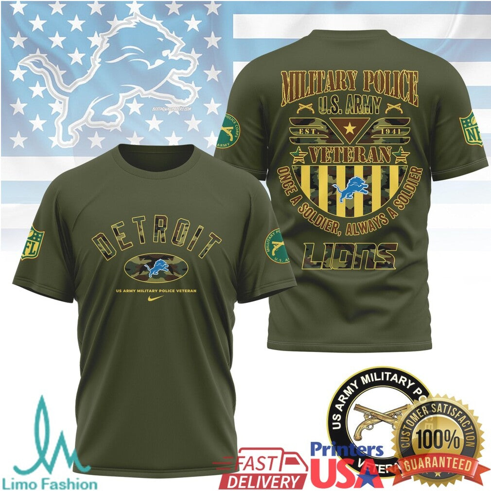 Detroit Lions US Army Military Police Veteran Honor Graphic T Shirt - Limotees LLC
