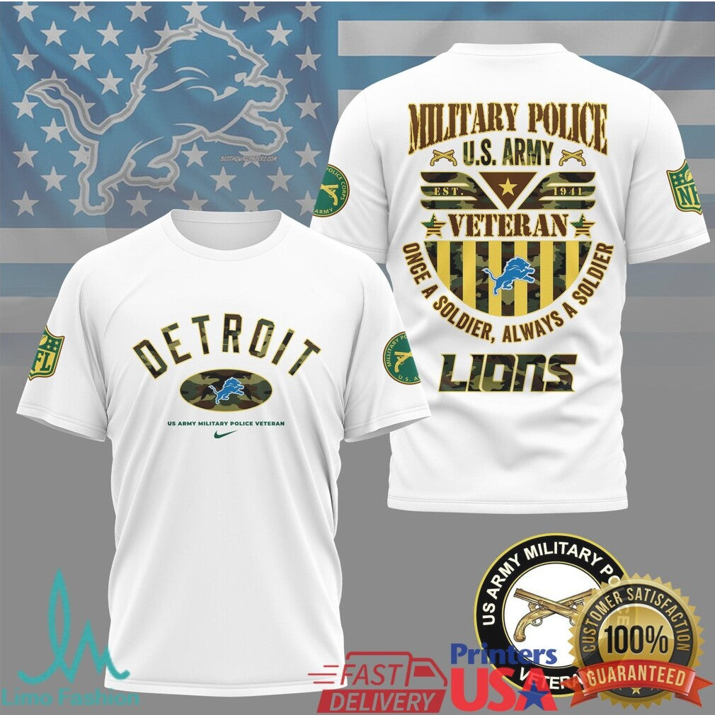 Detroit Lions US Army Military Police Veteran Honor Graphic T Shirt - Limotees LLC